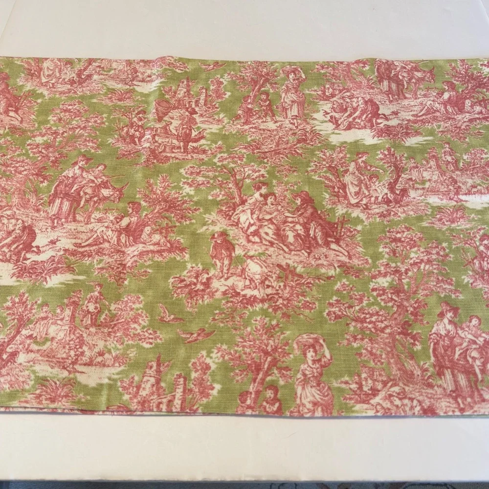 Vintage French Country Toile de Jouy Window Valance Red Green Pastoral 53x16